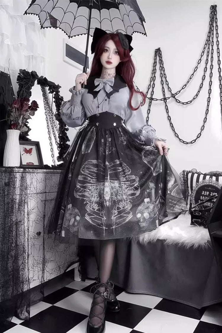 Black Print Halloween Classic Gothic Punk Elegant Lolita Skirt Set