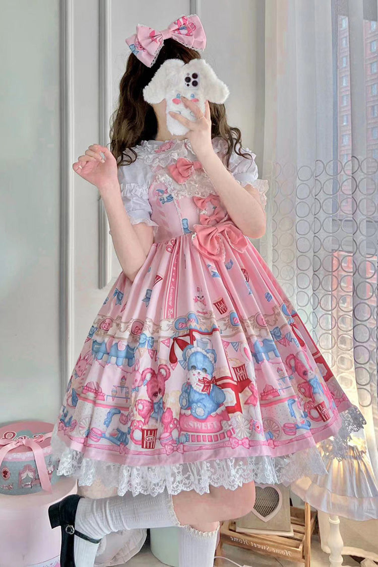 Pink Doll Playground Print Ruffle Bowknot Sweet Lolita Jsk Dress