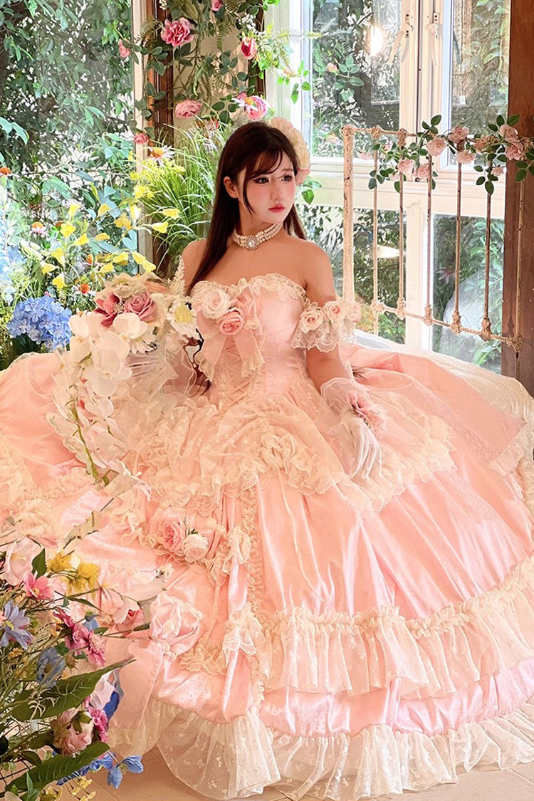 Pink Love and Roses Ruffle Hanayome Bowknot Lace Sweet Princess Lolita Jsk Dress