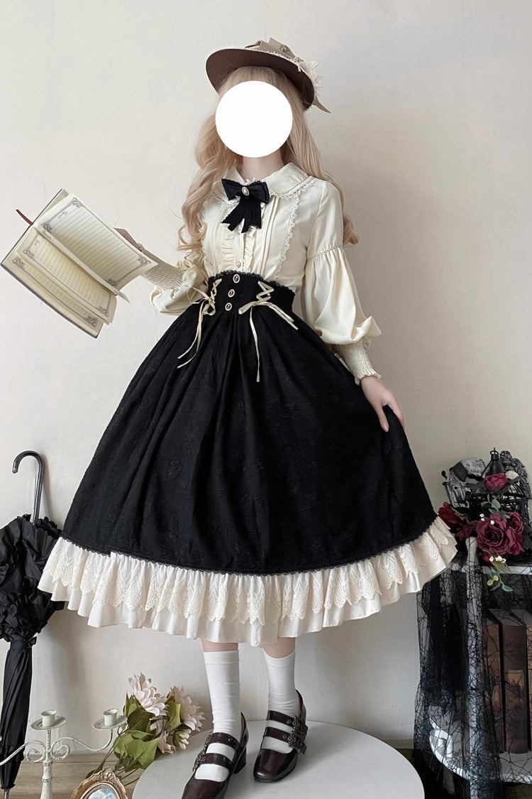 Black Heart of Rose High Waisted Ruffle Embroidery Lace-Up Sweet Vintage Elegant Palace Lolita Skirt