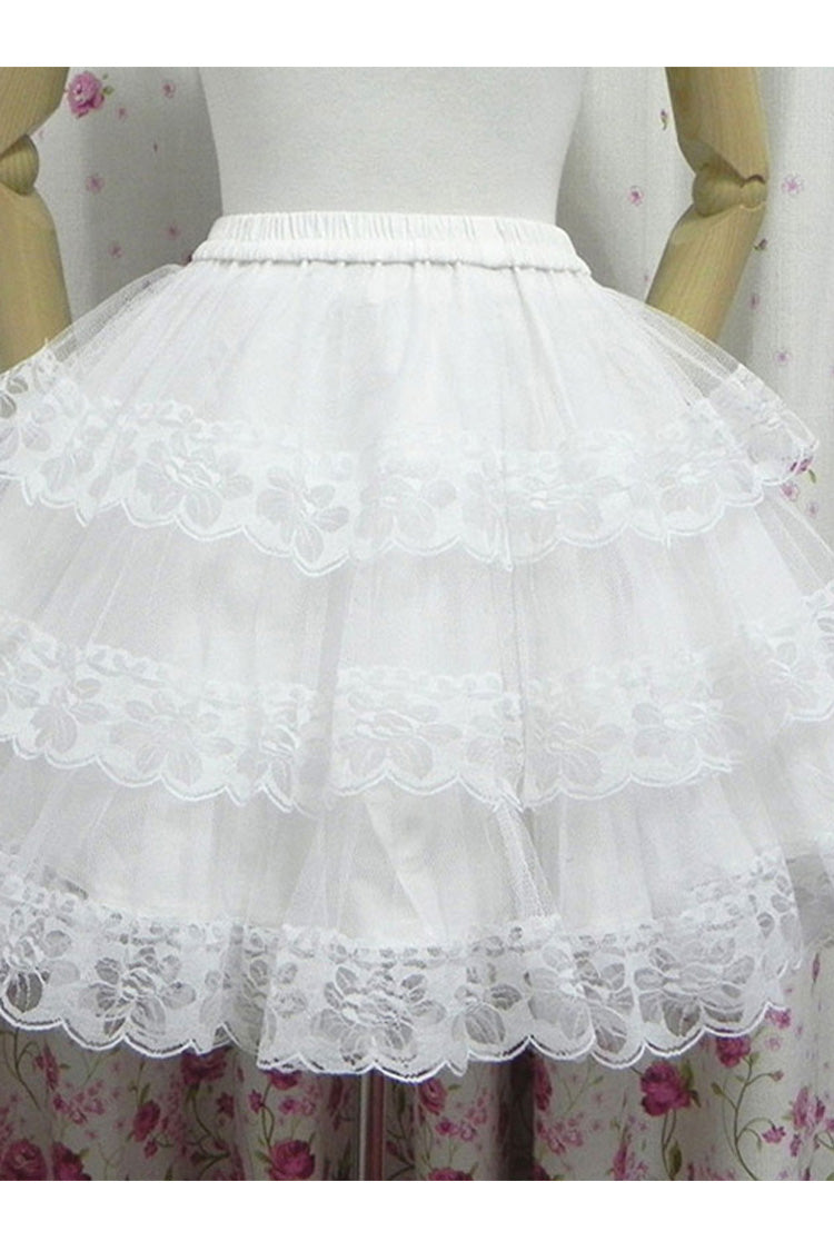 White Cotton Organza Lining Lace Lolita Tiered Skirt