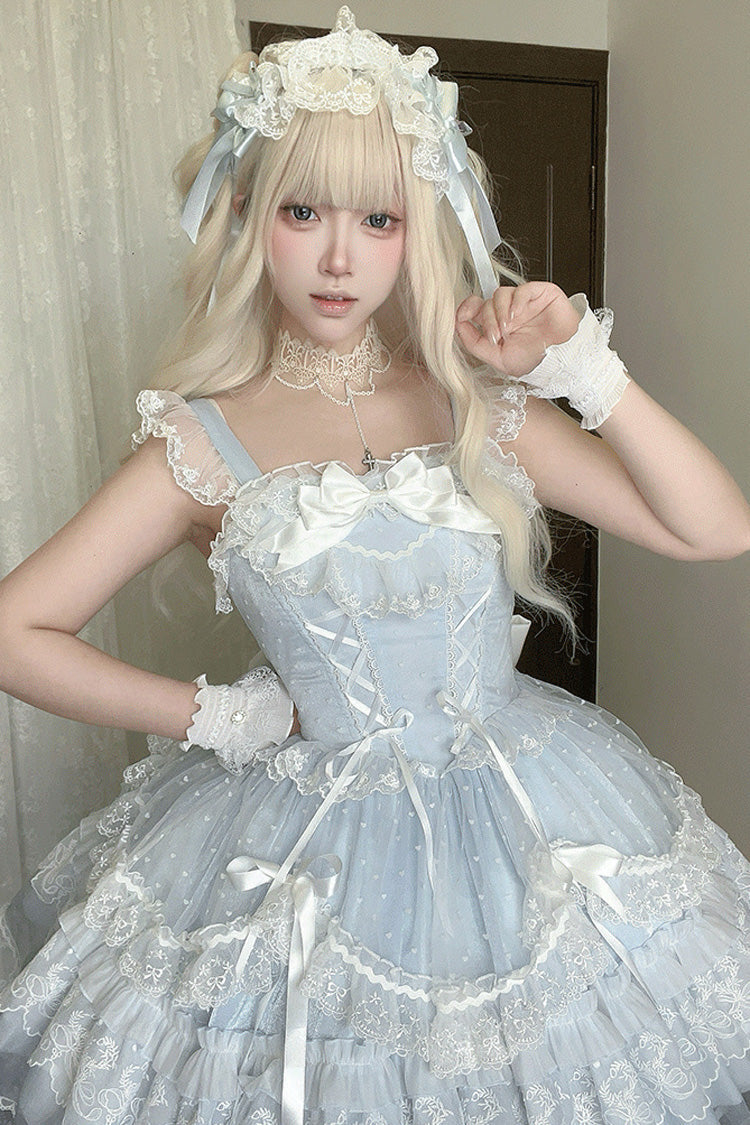 Blue Candy House Sleeveless Ruffle Bowknot Lace Lace-Up Sweet Lolita Jsk Dress