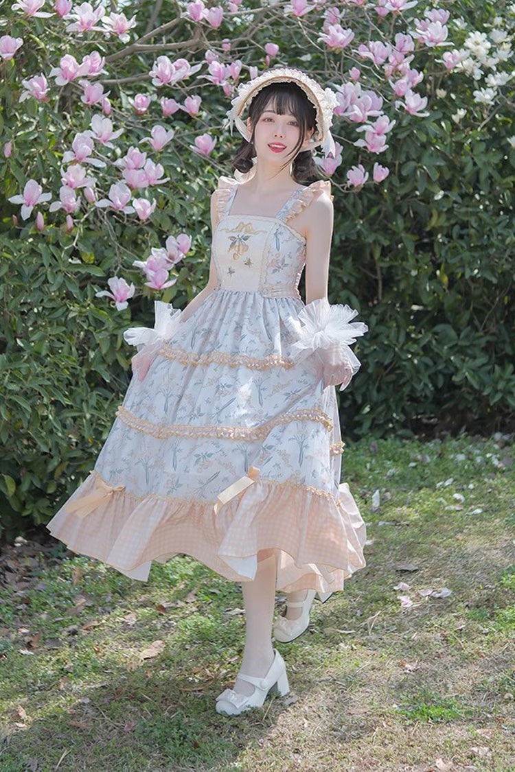 Multi-Color Cherry Butterfly Printed Embroidered Ruffle Sweet Lolita JSK Dress
