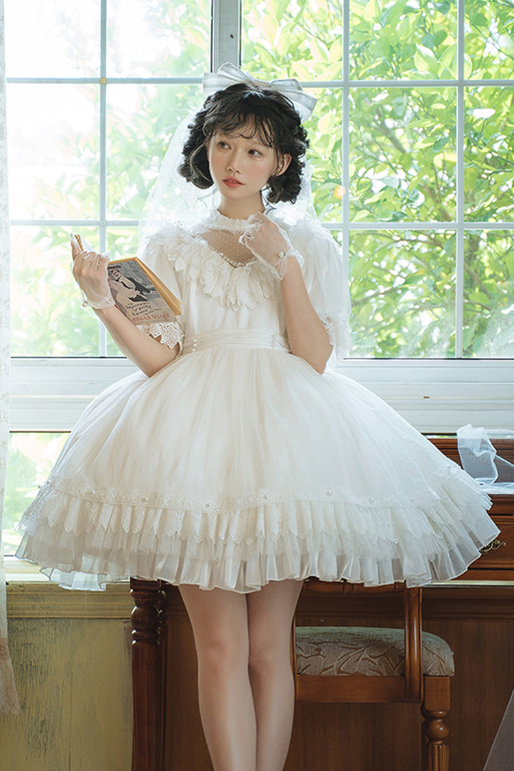 White Multi-Layered Ruffle Hanayome Hollow Bowknot Lace Sweet Vintage Gorgeous Lolita Dress