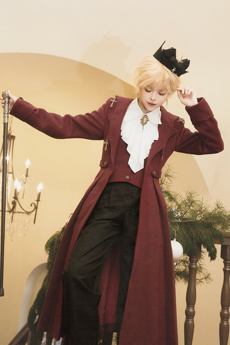 Red The Legend of Dracula Bat Collar Long Sleeves Prince Handsome Ouji Lolita Coat