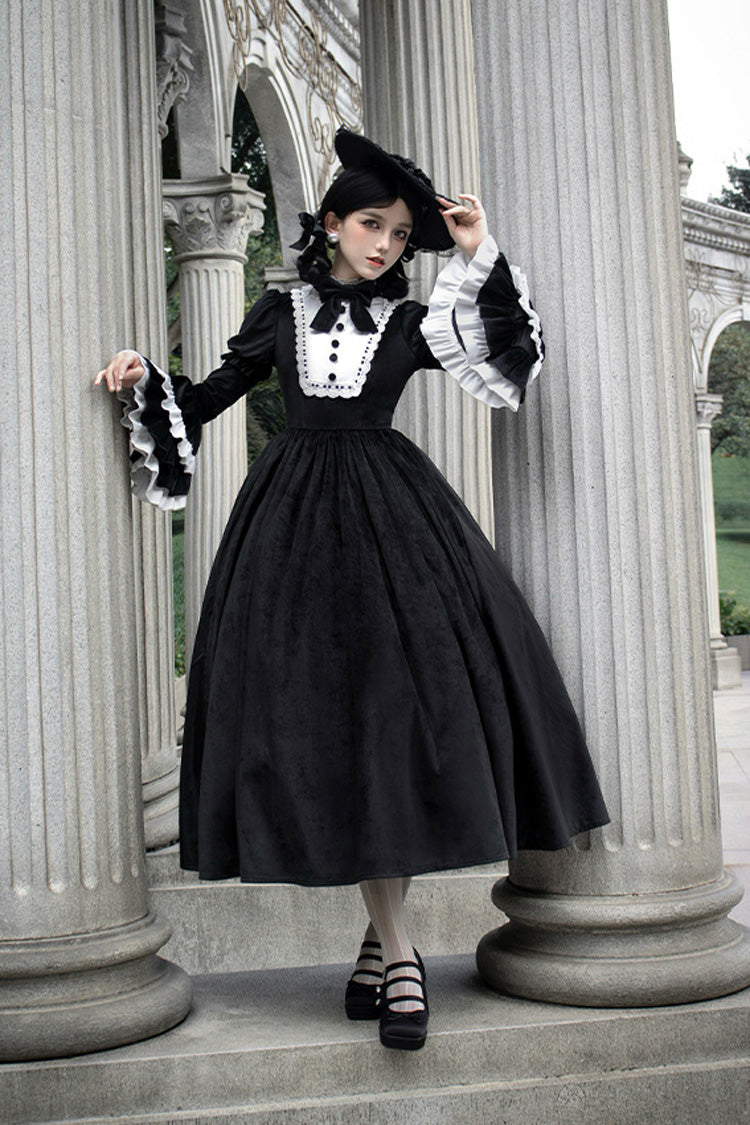Black Sleepless Night Long Hime Sleeves Ruffle Bowknot Gothic Lolita Dress