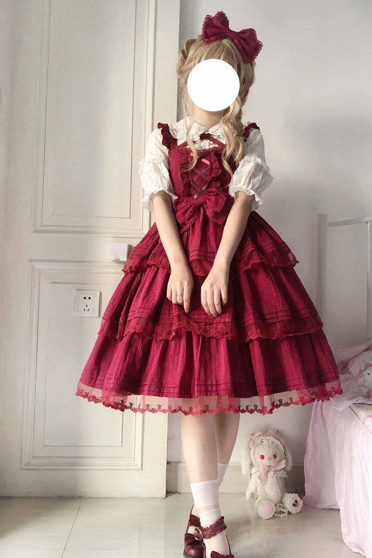 Red First Love Triple-Layered Ruffle Bowknot Lace Sweet Lolita Jsk Dress