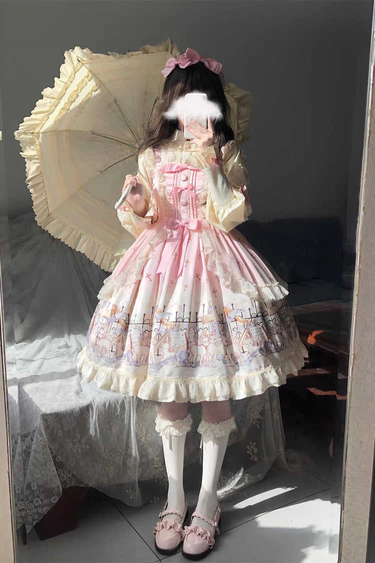 Angel Lamb Sleeveless Printed Ruffled Bow Sweet Lolita Jsk Dress 3 Colors