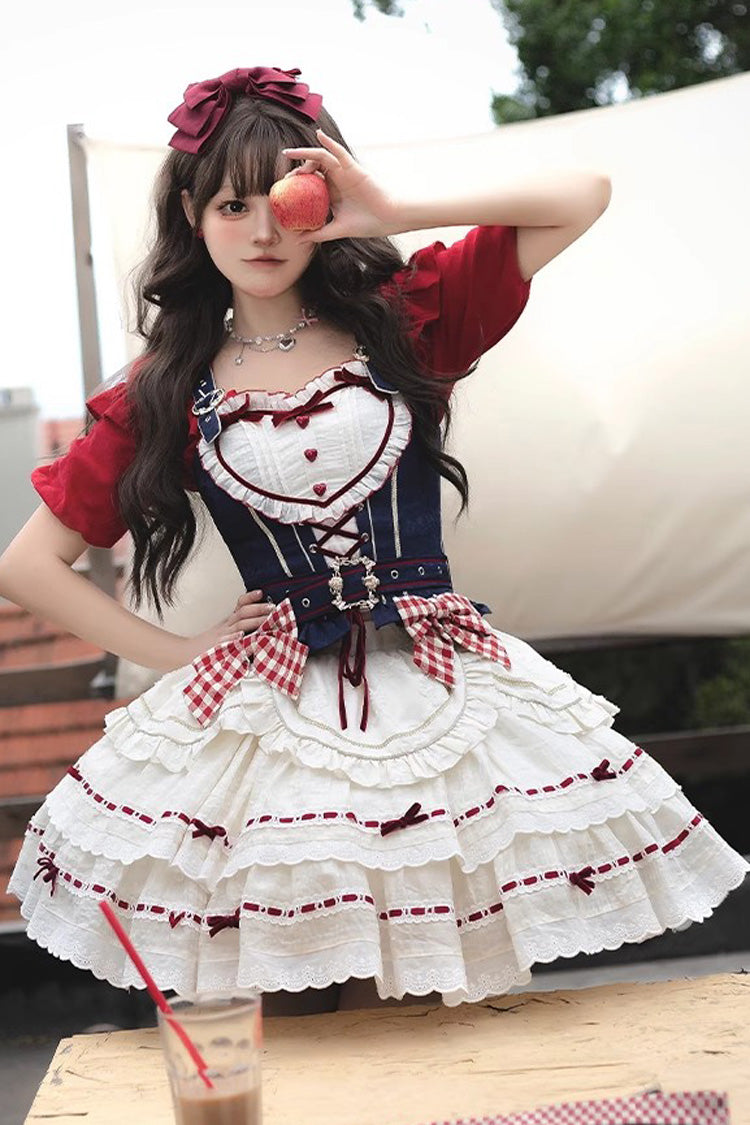 Red/White/Blue Fairy Tale Secret Land Multi-layer Ruffle Bowknot Princess Sweet Lolita Skirt Full Set