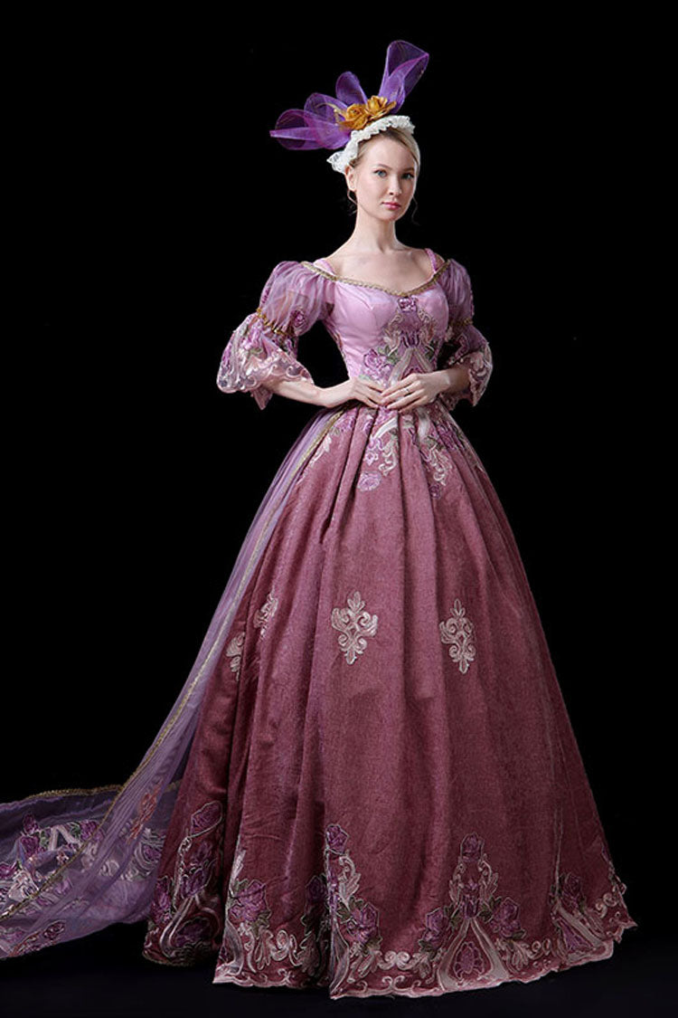 Half Sleeves High Waisted Hollow Embroidery Print Victorian Lolita Prom Dress
