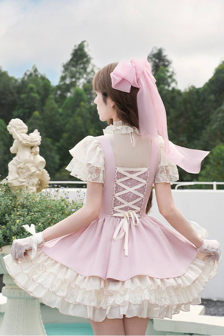 Pink Love Diary Multi-Layered Ruffle Bowknot Lace-Up Sweet Lolita Jsk Bustier Dress