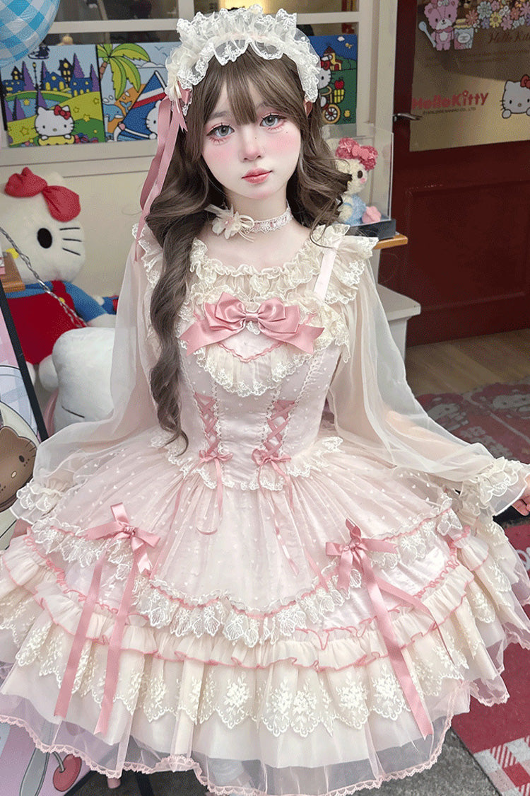 Pink Candy House Sleeveless Ruffle Bowknot Lace Lace-Up Sweet Lolita Jsk Dress