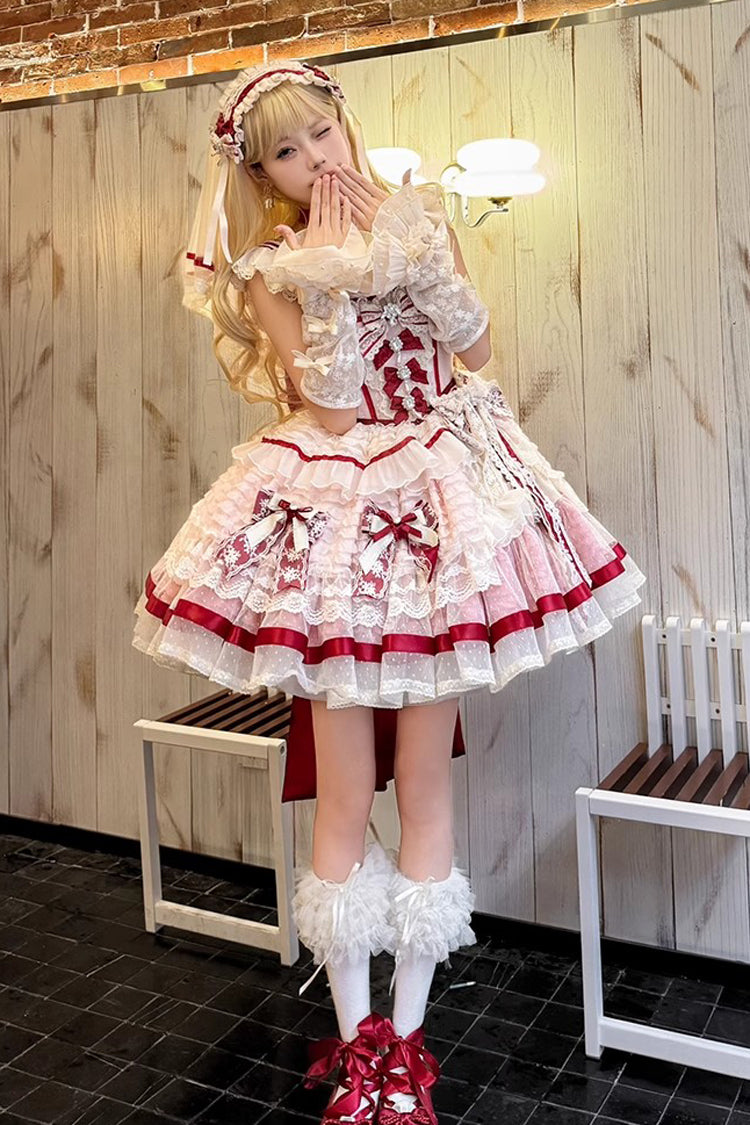 Pink Moonstone Sleeveless Ruffle Embroidery Bowknot Lace Fishbone Sweet Princess Lolita Dress