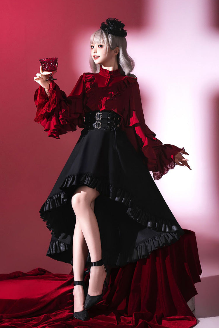 Black Day and Night Song Long Sleeves Ruffle Ouji Gothic Lolita Skirt Blouse