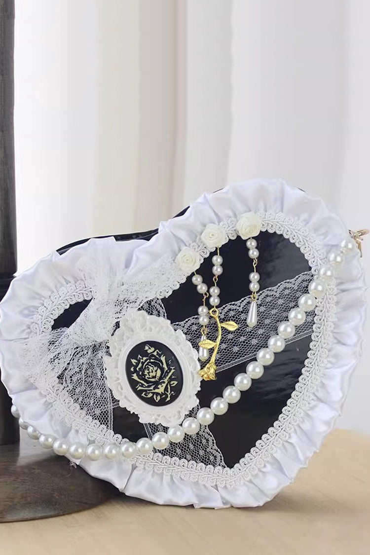 Heart Bowknot Pearl Gothic Vintage Lolita Crossbody Bag 3 Colors