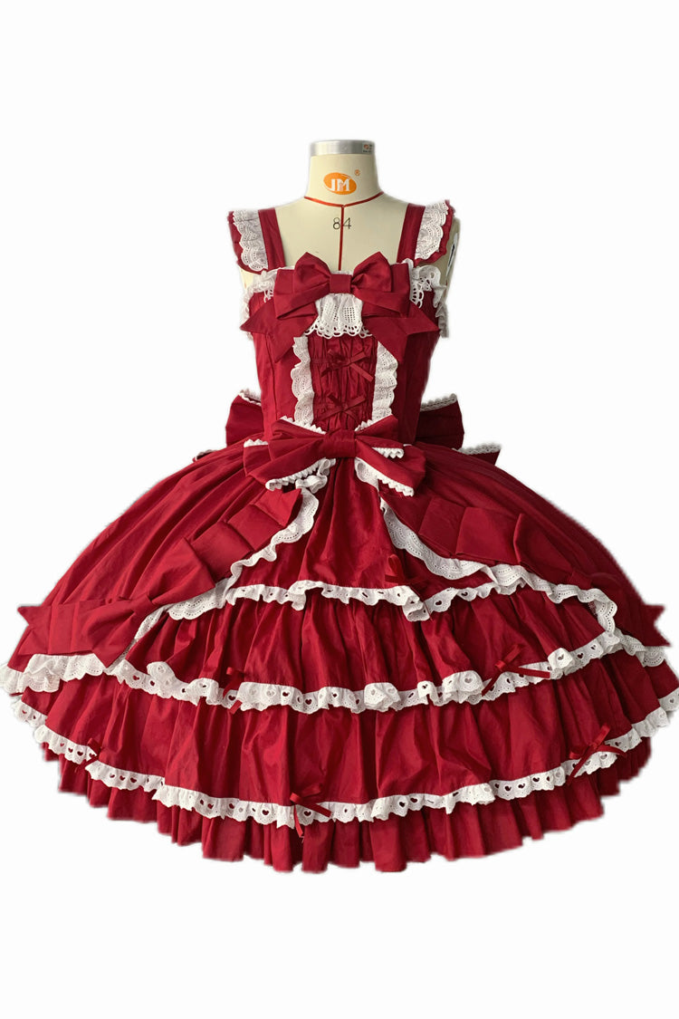 Grisha Sleeveless Triple-Layered Ruffle Cardigan Bowknot Lace Sweet Plus Size Lolita Jsk Dress 3 Colors