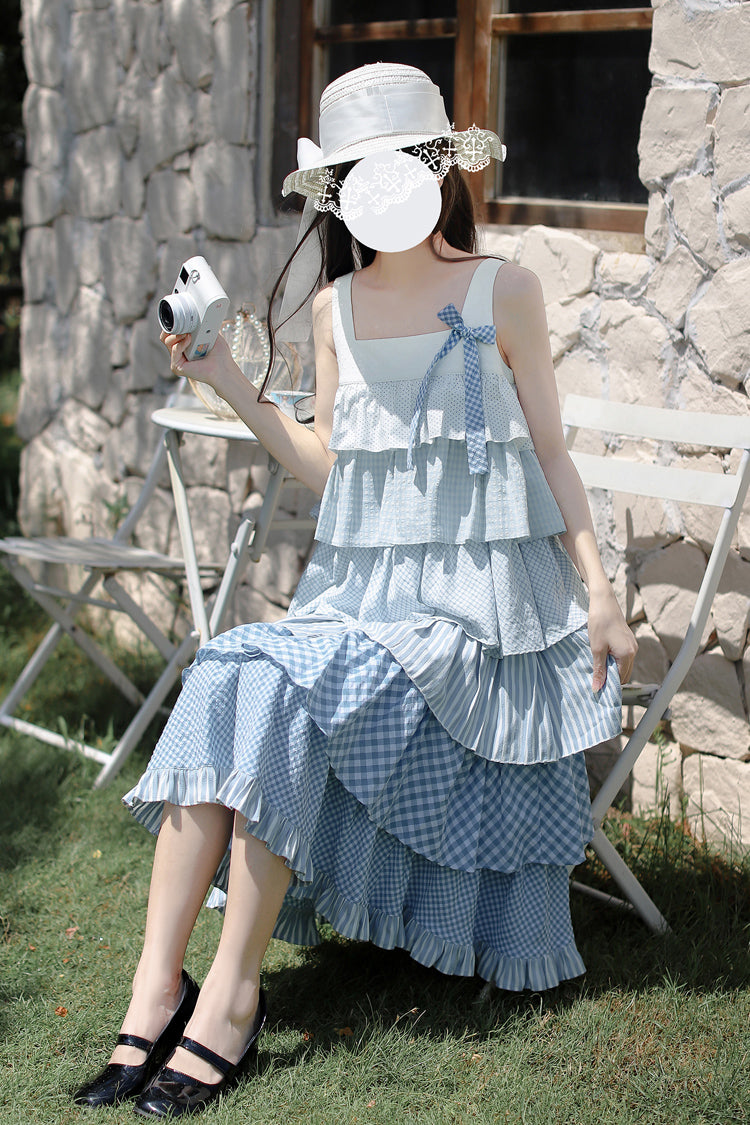 Blue Go To The Beach Multi-Layered Print Ruffle Holiday Sweet Lolita Jsk Dress