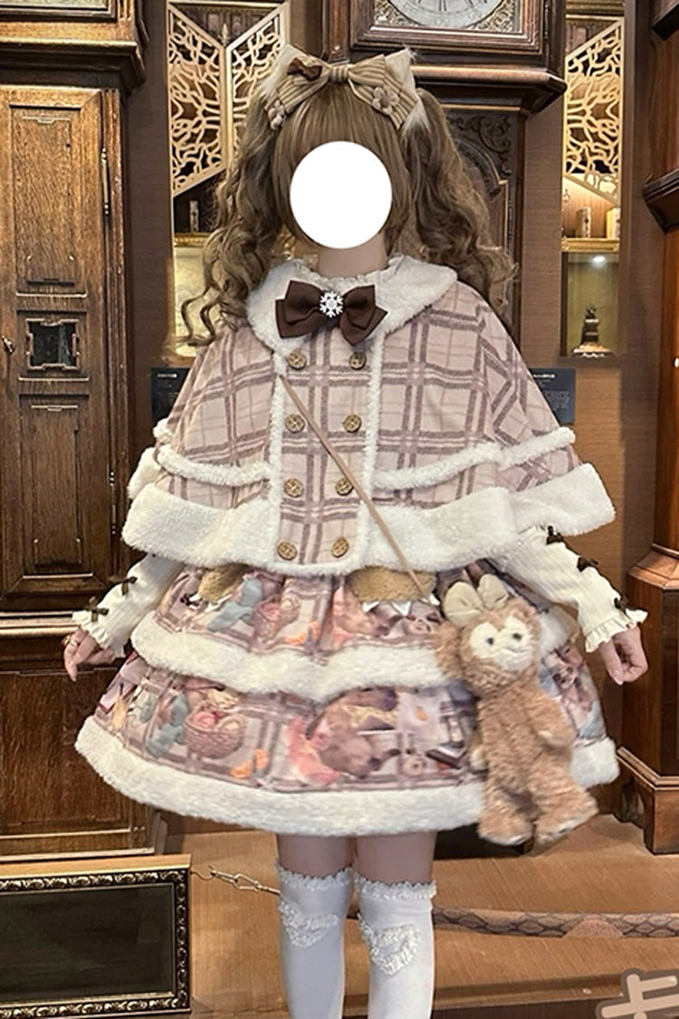 Pink/Purple Capybara Double-Layered Print Fluffy Fall Winter Sweet Lolita Jsk Dress