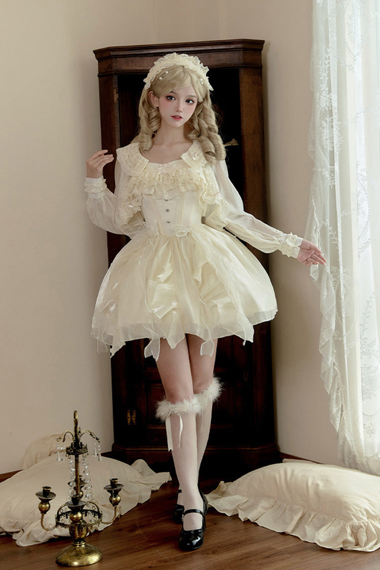 Ivory Floating Light Song Ruffle Bowknot Lace Sweet Princess Fishbone Lolita Jsk Dress