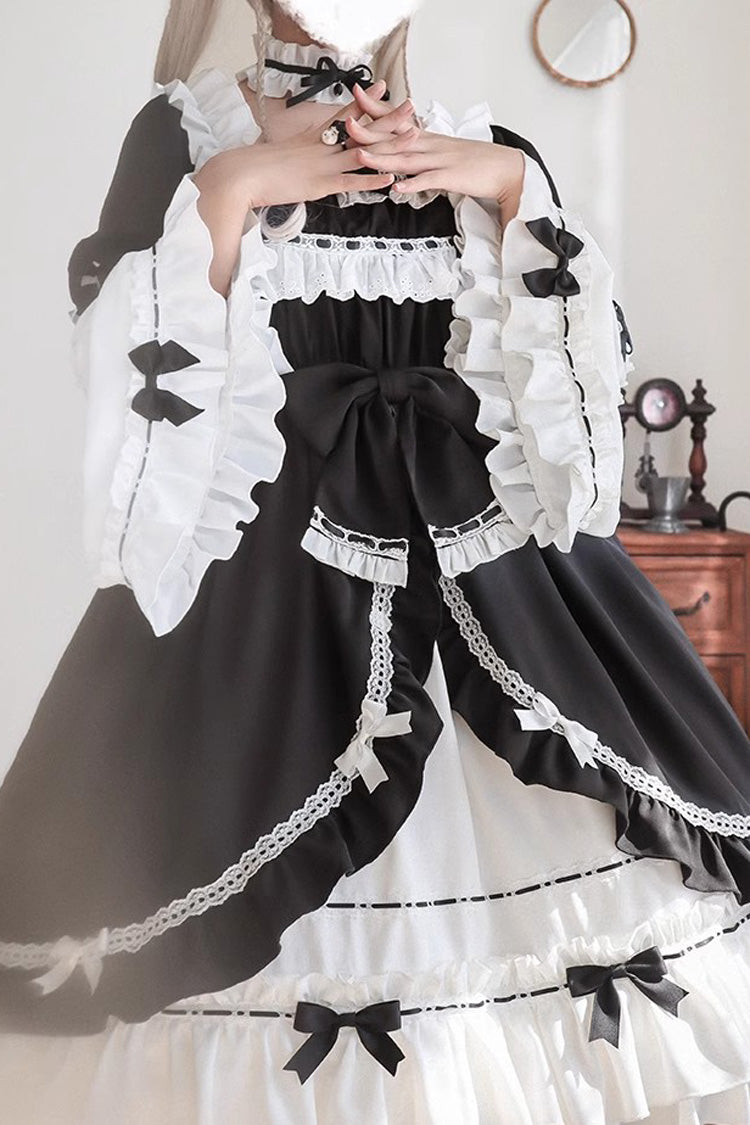 White/Black Long Sleeves Cardigan Bowknot Maid Gothic Lolita Dress