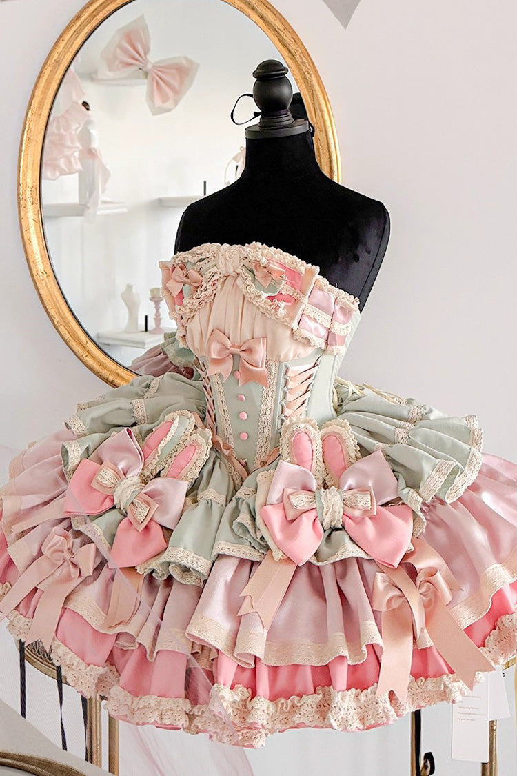 Ribbon Dance Multi-Layered Ruffle Bowknot Lace-Up Sweet Princess Lolita Dress 3 Colors