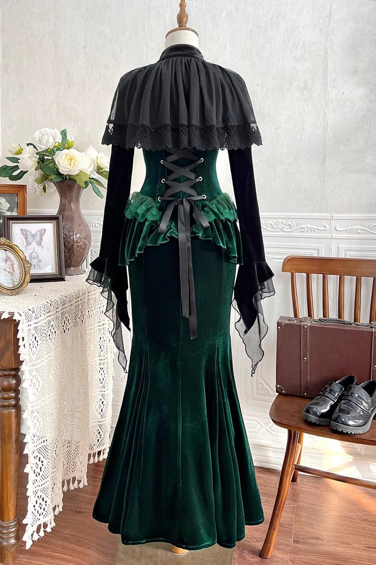 Green Dark Forest Ruffle Embroidery Slim Elegant Lolita Jsk Fishtail Dress