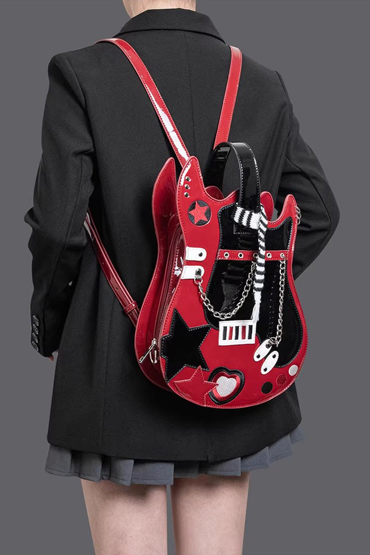 Guitar Heart Creative Color-Block Embroidered Chain-Decorated Sweet Lolita Itabag 4 Colors