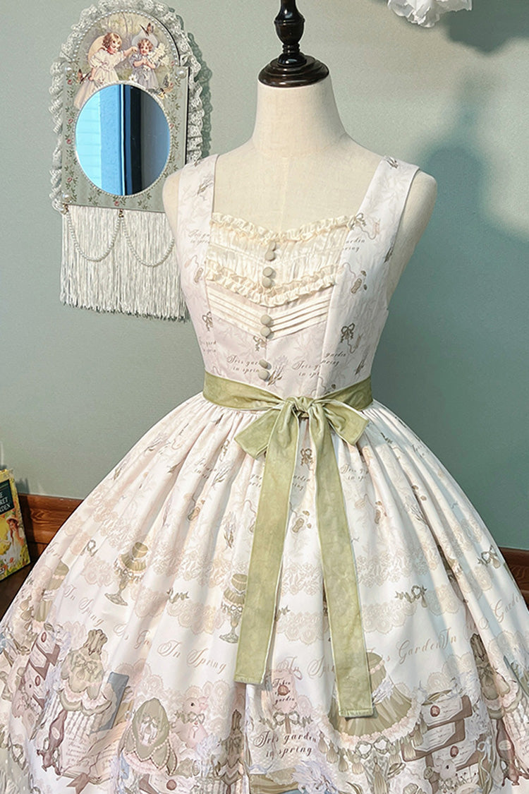 Iris Study V Collar Sleeveless Print Bowknot Lace Sweet Lolita Jumper Dress 2 Colors