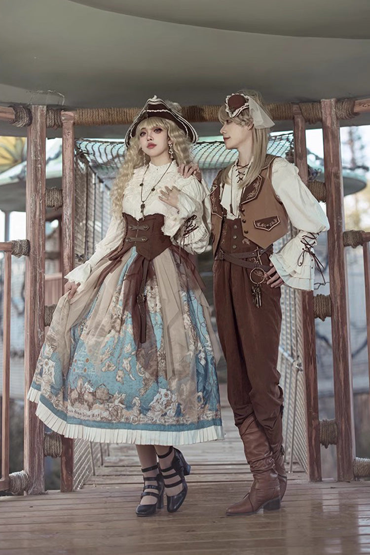 Pirate Series Navigation Treasure Hunting Guide Print Ruffle Sweet Classic Lolita Skirt 4 Colors