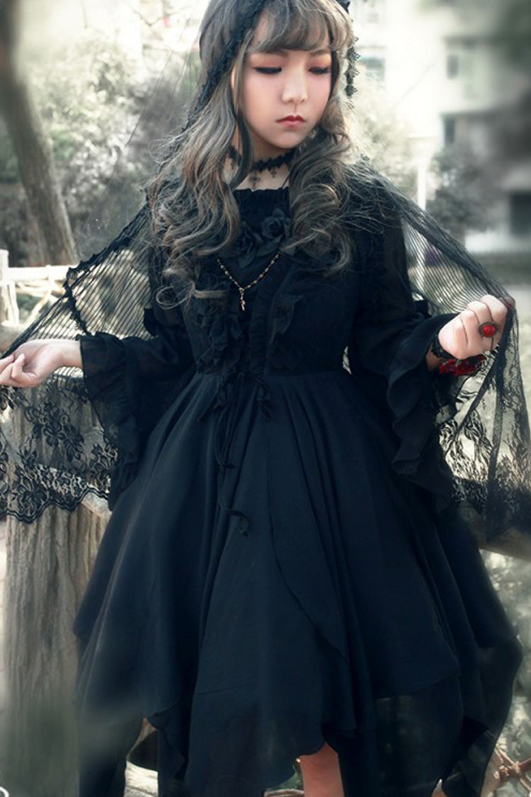 Ballet of the Dead Double-Layered Embroidery Lace-Up Gothic Lolita Jsk Dress (Cape Included)