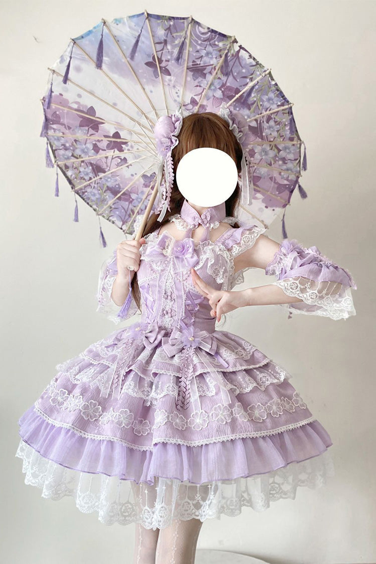 Purple Rain of Peaches Sleeveless Multi-Layered Bowknot Lace Sweet Chinese Style Lolita Jsk Dress