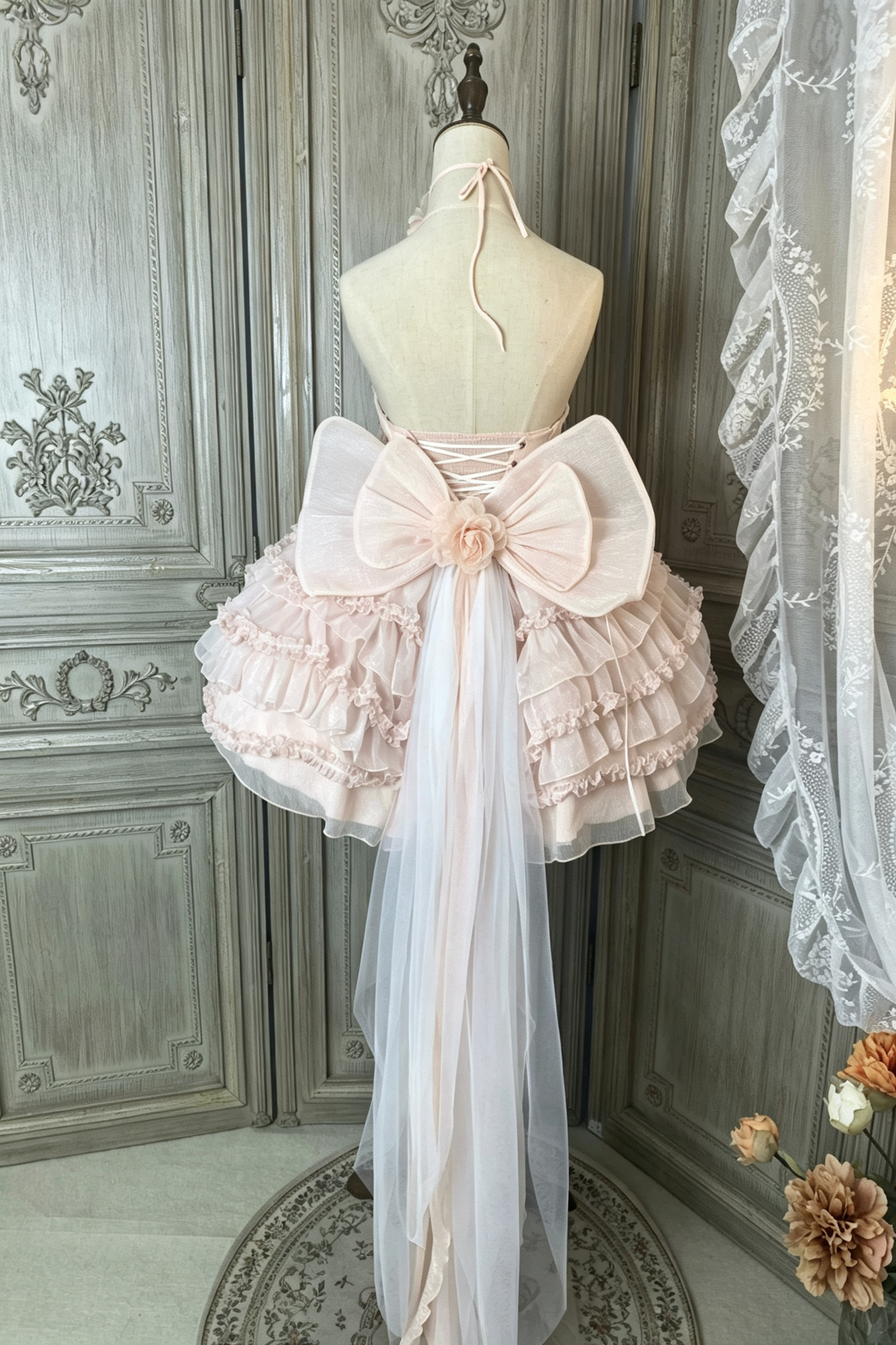 Pink Strapless Multi-Layered Ruffled Flower Corset Sweet Princess Ballet Lolita JSK Dress