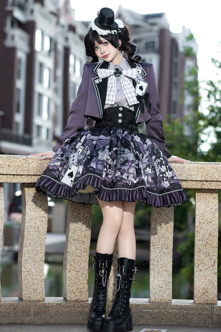 Black/Purple Magic Troupe Printed Ruffled Sweet Classic Lolita Skirt Set