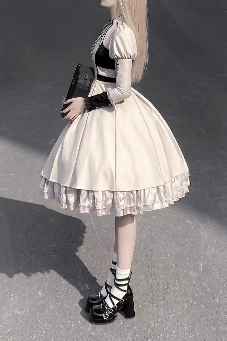 White Long Sleeves Multi-layer Moon Talisman Print Ruffle Gothic Lolita Dress
