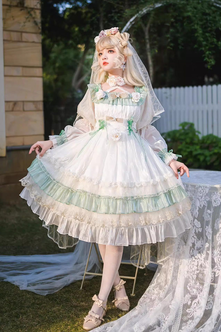 Green Spring of Boliya Long Sleeves Multi-Layered Ruffle Bowknot Lace Lace-Up Sweet Princess Lolita Dress
