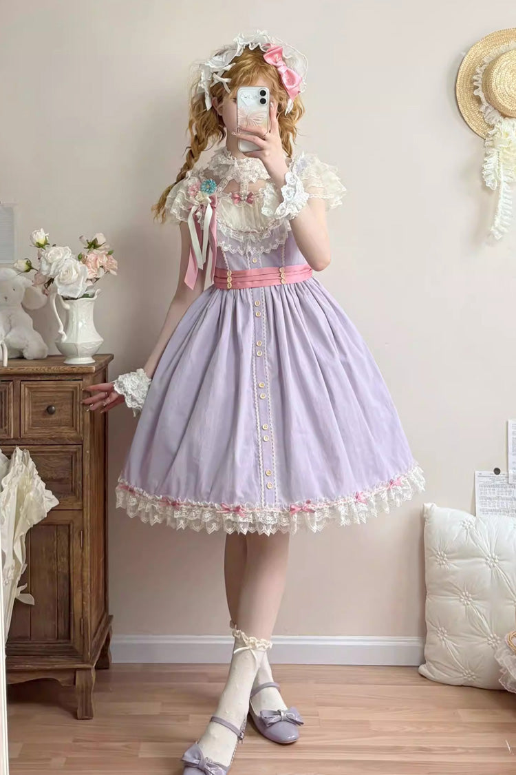 Purple Sakura's Spring Resonance Sleeveless Ruffled Bow Sweet Lolita Jsk Dress (Short Version)