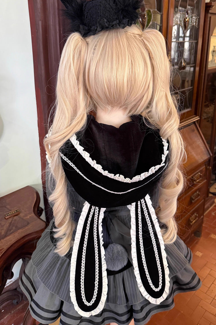 Black Bizarre Rabbit Opera Navy Collar Long Sleeves Print Ruffle Bowknot Gothic Lolita Dress