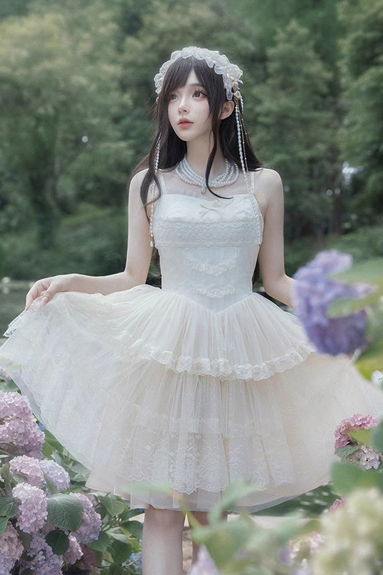 Ivory Tower Multi-layer Ruffle Embroidery Sweet Elegant Lolita Jsk Dress (Short Version)