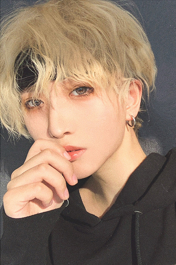 Yellow Aluminium Foil Perm Fluffy Handsome Ouji Wig