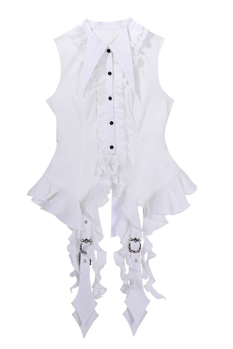 White Ruffle Irregular Clown Pointed Collar Gothic Ouji Lolita Blouse