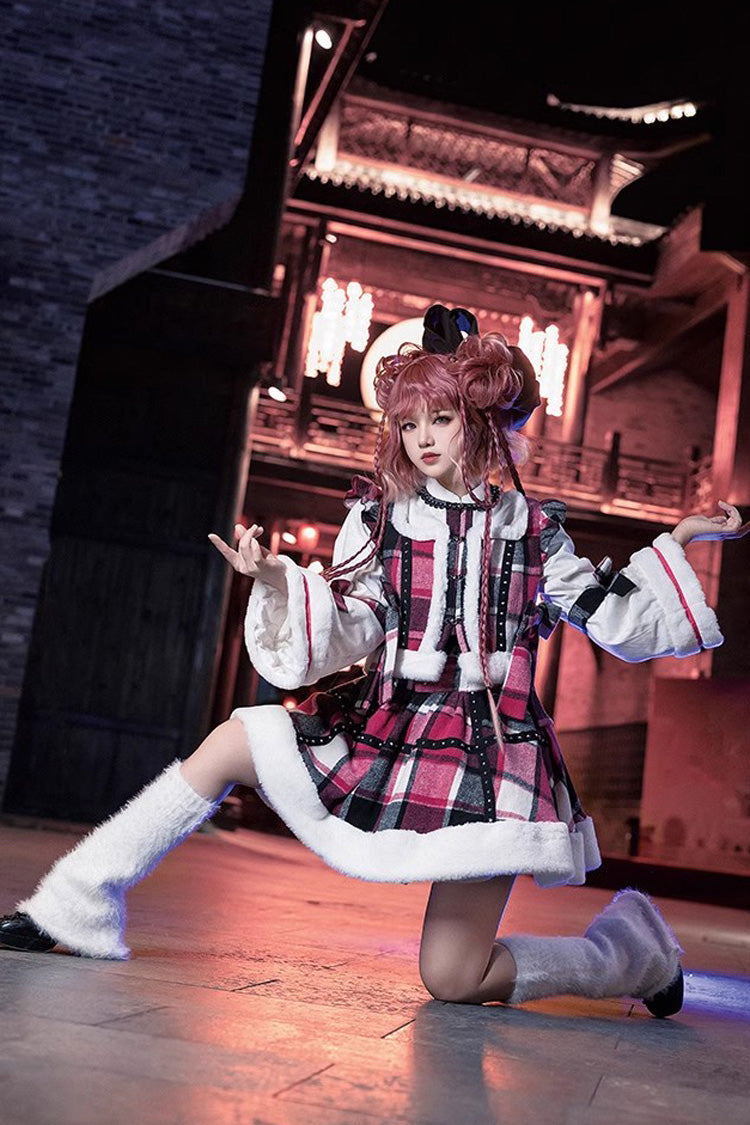 Multi-Color Plaid Print Bowknot Autumn Winter Sweet Chinese Style Lolita Skirt Set