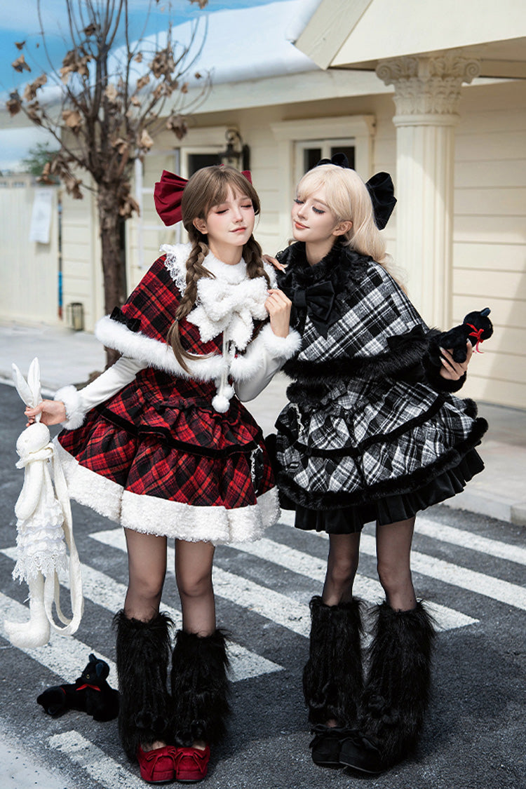 Letters & Poems · Snowy Night Serenade Triple-Layered Print Ruffle Bowknot Sweet Lolita Jsk Dress Set 2 Colors