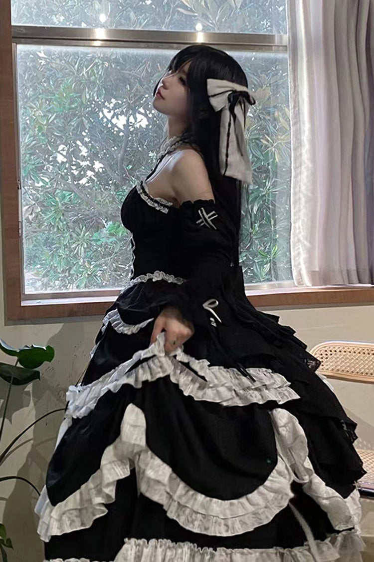 Black Cross Halterneck Ruffle Bowknot Lace Lace-Up Princess Gothic Lolita Dress