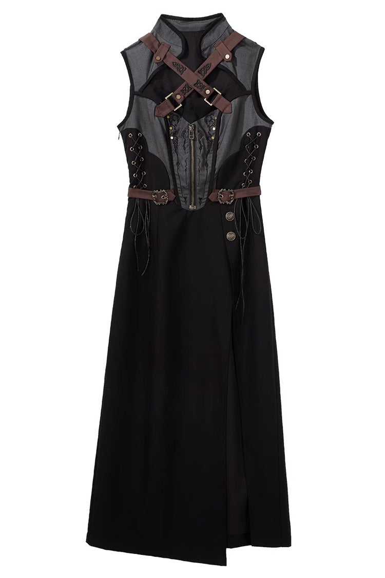 Black/Grey Phantom of the Night Sleeveless Lace-Up Fashion Gothic Punk Lolita Dress