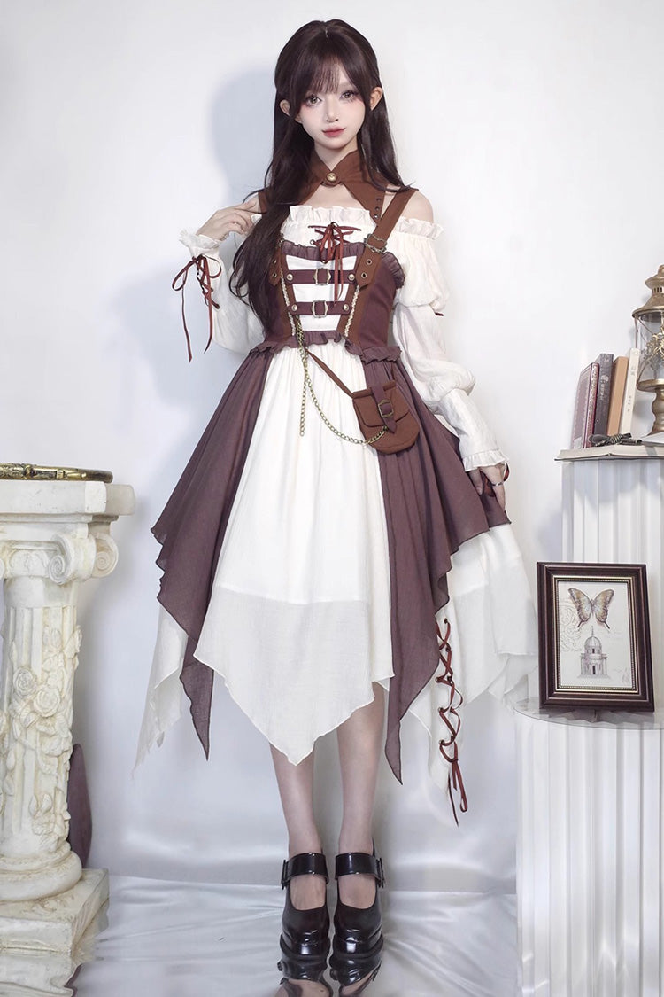 White/Brown Pirate's Guide Irregular Punk Lolita Jsk Dress