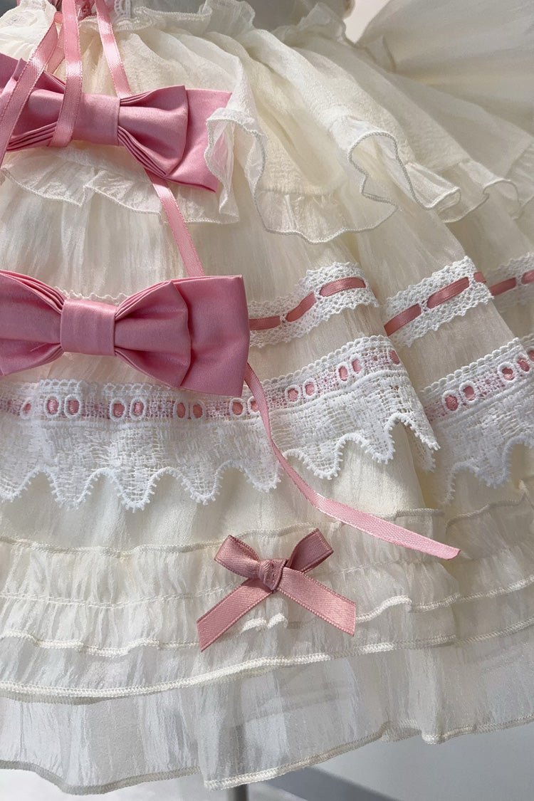 Apricot/Pink Prelude to Spring Song Sleeveless Multi-Layered Ruffle Bowknot Lace Sweet Princess Ballet Lolita Jsk Dress