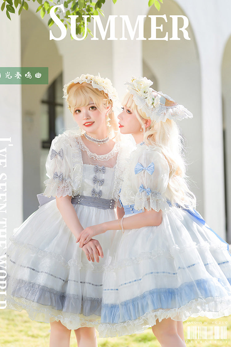 Moonlight Sonata Short Sleeves Ruffle Bowknot Lace Sweet Lolita Dress 4 Colors