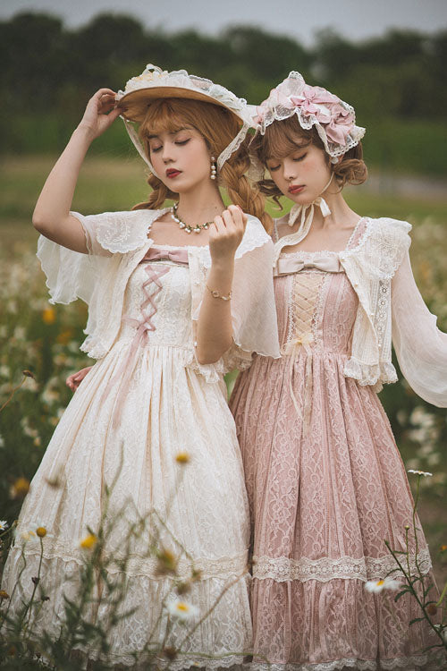 Ivory Solid Color Elegant Vintage Rose Multi-Layer Embroidery Ruffled Sweet Lolita JSK Dress