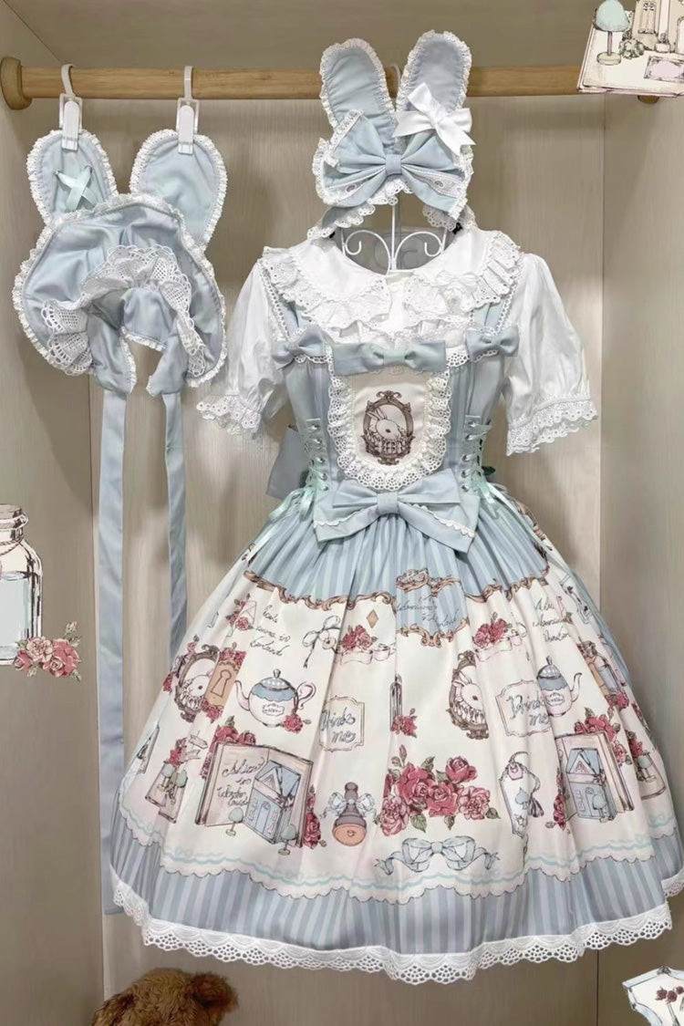 Rabbit's Collection Sleeveless Print Bowknot Lace Sweet Princess Lolita Jsk Dress 3 Colors
