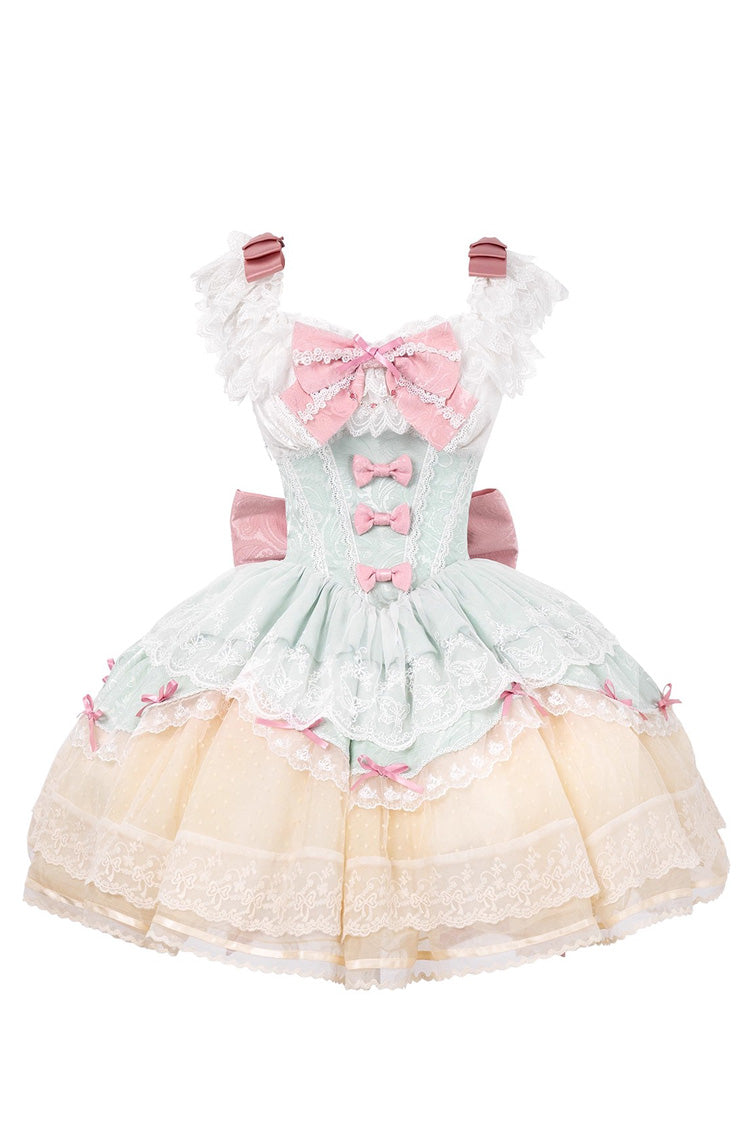 Mint Green Parfait Romance Sleeveless Ruffle Bowknot Lace Sweet Elegant Ballet Lolita Jsk Dress